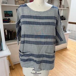 Zara Navy and White Striped Blouse